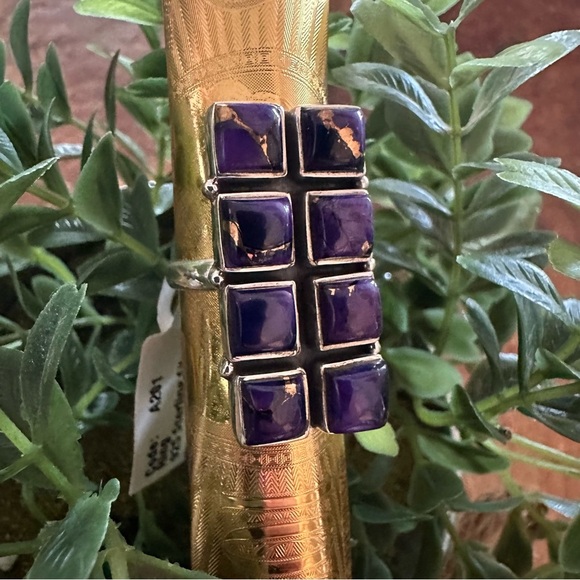 NWT Amazing Sterling Silver 925 Purple Dahlia Ring w/ 8 Square Stones • Size: 8 - Picture 4 of 9